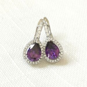 NEW teardrop amethyst cz halo earrings omega backs